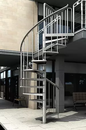 Udendørs vindeltrappe i galvaniseret stål