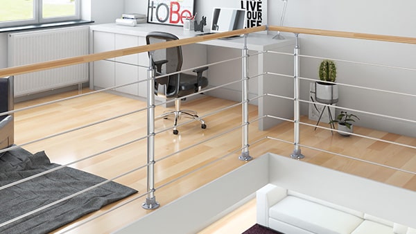 Prova Alu 5 banister with wooden handrail in an home office on 1st floor 