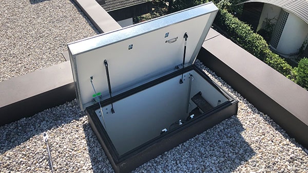 Dolle Columbus fire classification trapdoor on a roof